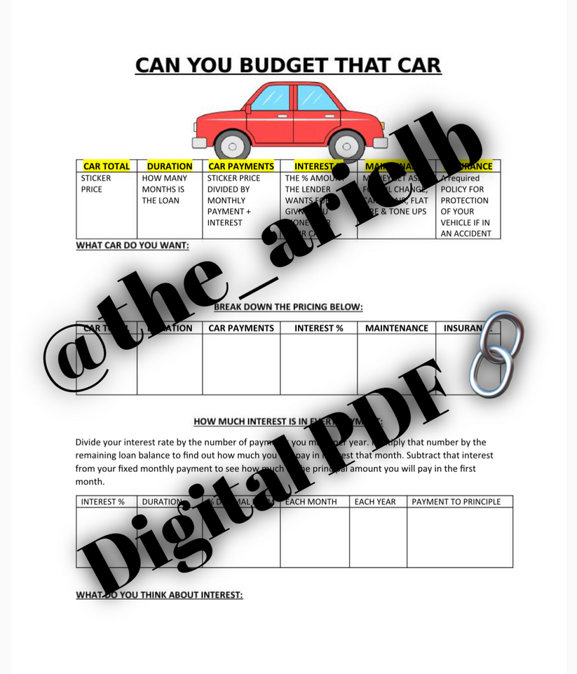 1 CAR LOAN breakdown worksheet Shop Ariel B