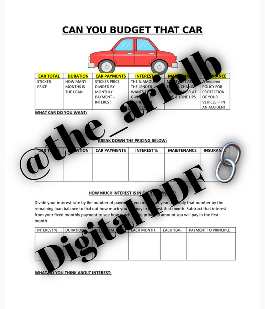 #1 CAR LOAN- breakdown worksheet